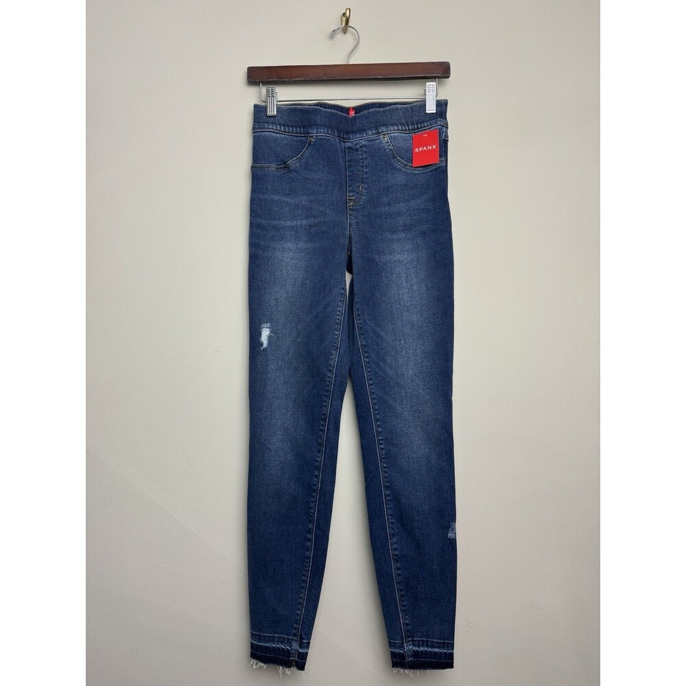 Spanx Womens Distressed Denim Leggings Size Small Medium Wash Raw Hem Skinny